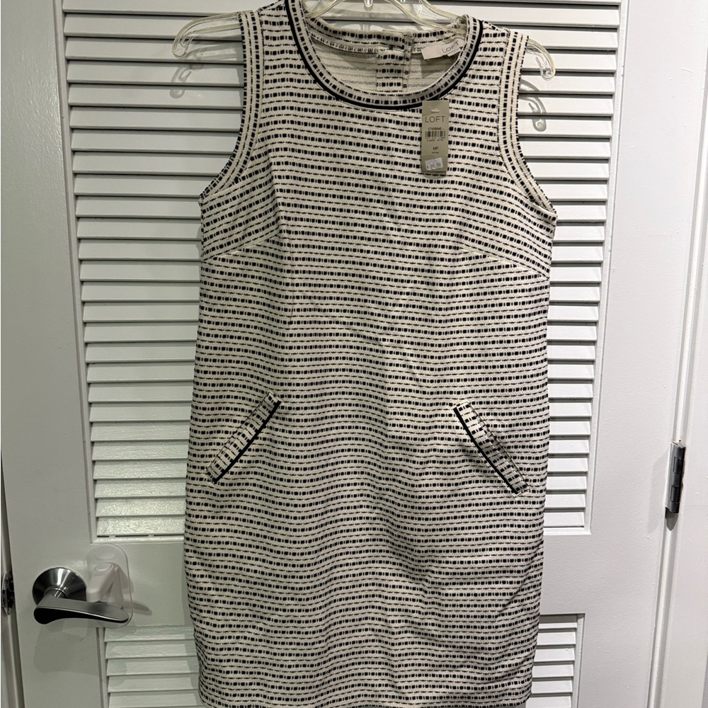 LOFT Black and White Striped Mini Dress